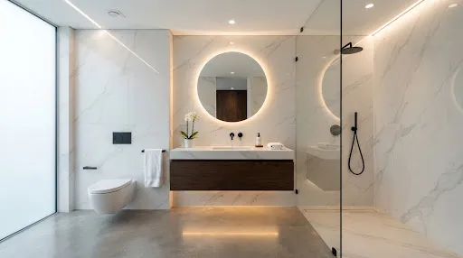 Baño Principal en Porcelanato Calacatta Gran Formato 120x240cm