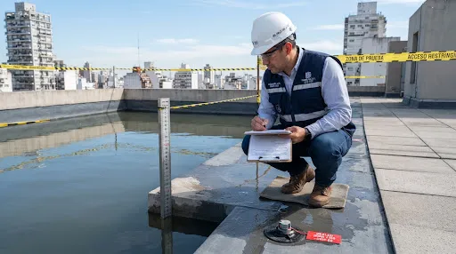 Prueba de estanqueidad hidráulica en terraza IRAM 1559