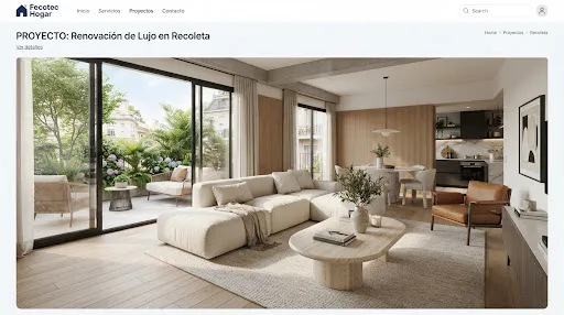 Modern luxury open-plan living room apartment renovation in Recoleta Buenos Aires with wide plank light oak flooring, oversized cream modular sectional sofa, floor-to-ceiling glass sliding doors opening to a lush green terrace with trees and plants, soft natural morning sunlight, warm minimal wooden paneling, travertine coffee table, calm sophisticated interior styling.